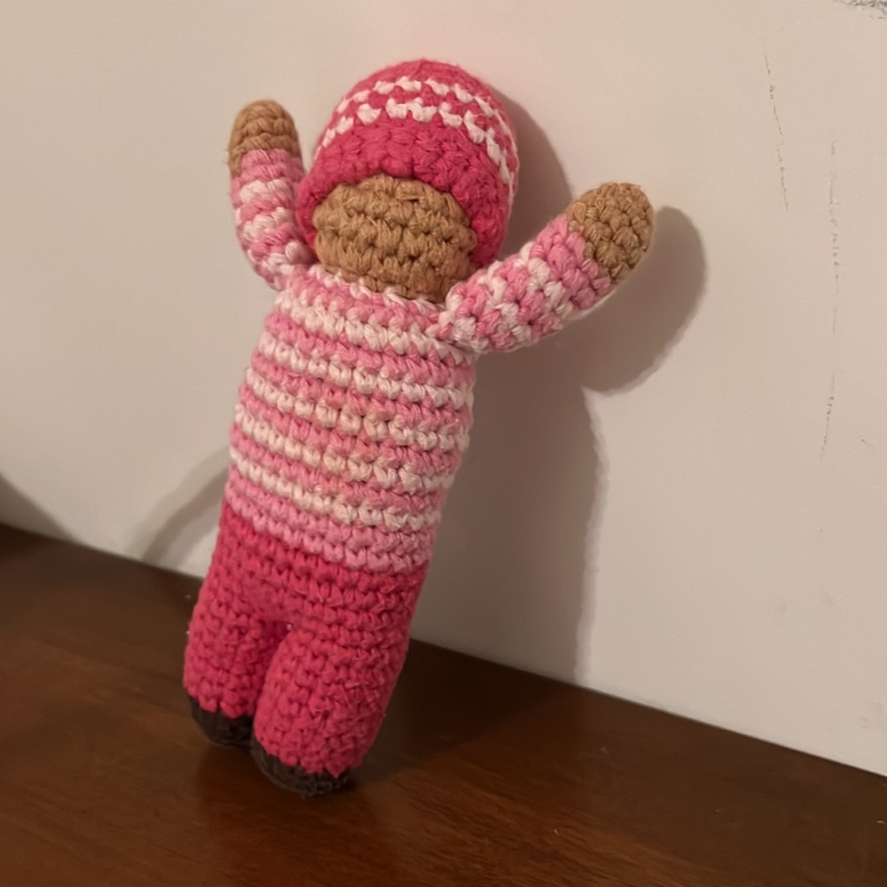 Like New Pebble Handmade Pixie Rattle - Rose Pink Crochet Imaginative Montessori